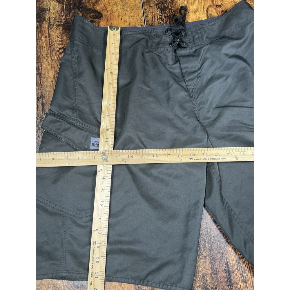 Quicksilver Mens‎ Sz 34 XL Board Short Swim Trunks Black Cargo Pockets Unlined